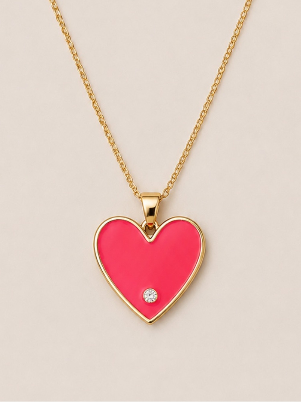 New! 18K Gold Plated Pink Heart Crystal Necklace NWOT 3012